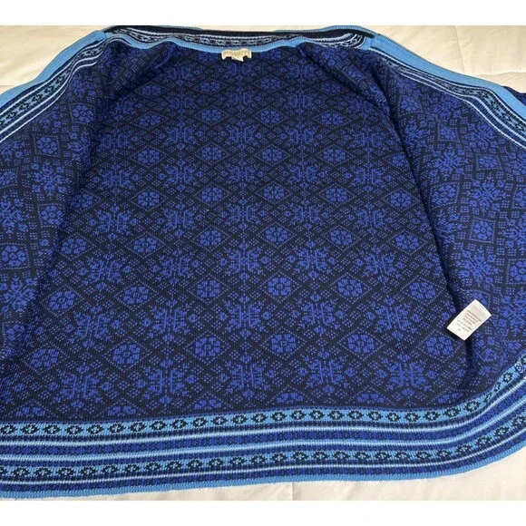 Appleseeds Cardigan Women 2XL  Royal Blue Black Fair Isle Wool Nordic Snowflake - Picture 9 of 12